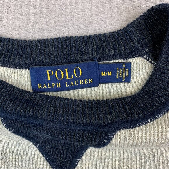 Ralph Lauren Polo Mens Sweater Medium Gray Blue Colorblock Crewneck Long Sleeve - Picture 3 of 8